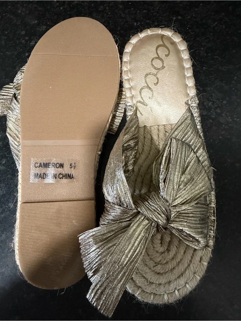 CCOCCI Metallic Gold Bow Espadrille Slide Sandals